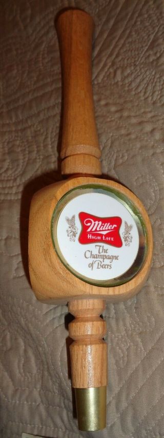 Vintage Miller High Life Draft 3 Side Beer Oak Wood Tap Handle 12 " The Champagne
