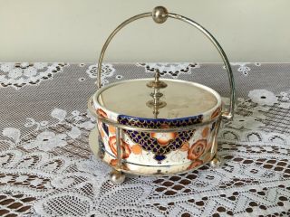 Victorian Round Ceramic Preserves Dish With Silver Plated Stand,  Handle And Lid