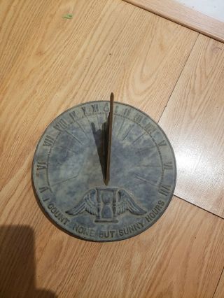 Vintage Virginia Metalcrafters Cast Iron " I Count None But Sunny Hours " Sundial