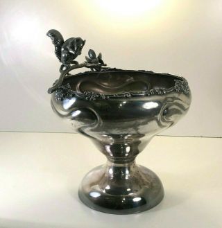 Antique Knickerbocker Silver Co Silver Plate Nut Bowl Squirrel Perched On Top