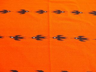 Vtg.  Large Mexican Folk Art Zapotec Wool Rug Orange Black Birds - 49 