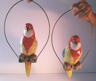 11” Vintage Colorful Ceramic Bird Parrot Planters Vase Hanging Japan