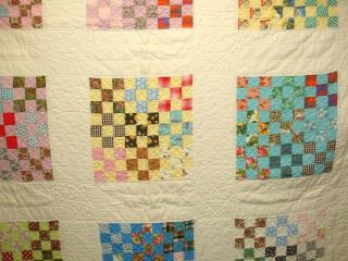Q 14,  Vintage Quilt,  Hand Quilted,  9 Patch,  Patchwork,  66 X 80 Inches