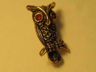 Vintage 14k Gold Owl Tie Pin Tac Red Ruby Eyes 2.  4 Grams