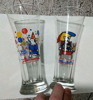 Set Of 2 Vintage 1987 Bud Light Spuds Mackenzie Glass Beer Cup Anheuser - Busch