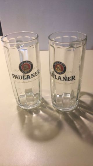 Paulaner Munchen Munich Germany Brewery German Glass Beer Mugs Set Of 2 Barware