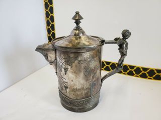 Antique Wilcox Fancy Silver Plated Insulated Pitcher/teapot Cherub Handle Birds
