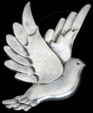 Vtg Sterling Silver Dove Bird In Flight Peace Love Woodstock Brooch