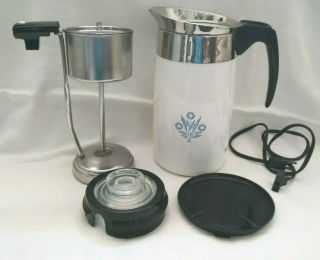 Vintage Corning Ware P - 80 10 Cup Electric Coffee Pot Complete W Trivet