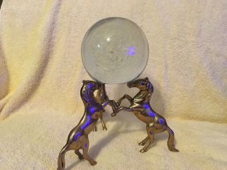 Vintage Clear Crystal Ball On 3 Brass Horses Psychic Fortune Telling Mystical