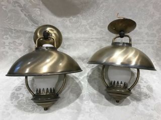 14” Vtg Colonial Early American Brass Metal Hurricane Ceiling Light Fixture Lamp