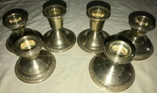 6 Vintage Sterling Silver Weighted Candle Holders 4 Crown,  2 Duchin Creation