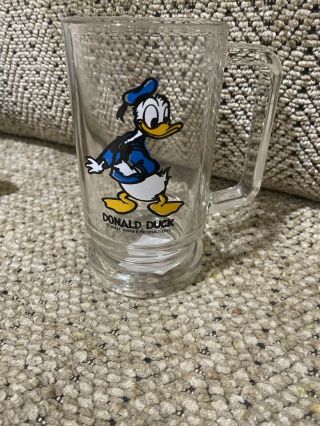 Vintage Walt Disney Donald Duck Glass Mug Stein 5 1/2 " H.