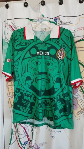 Vintage Authentic Mexico 1998 World Cup Xl Jersey Aba Sports Green Soccer Aztec