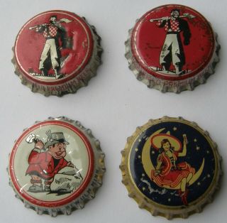 Cartoonish Beer Bottle Caps,  Marshfield,  John Hauenstein,  And Miller Moon Lady