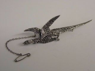 An Exquisite Large Vintage Solid Silver & Marcasite Flying Pheasant Brooch
