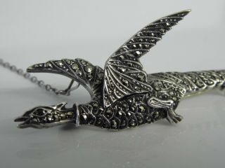 AN EXQUISITE LARGE VINTAGE SOLID SILVER & MARCASITE FLYING PHEASANT BROOCH 2