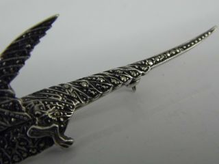 AN EXQUISITE LARGE VINTAGE SOLID SILVER & MARCASITE FLYING PHEASANT BROOCH 3