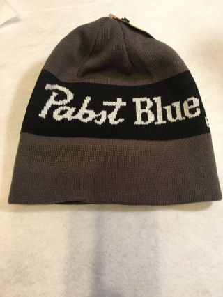 Pabst “PBR” Blue Ribbon Beer Knit Cap,  Beanie Hat by Spacecraft,  Gray/Navy Blue 2