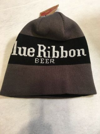 Pabst “PBR” Blue Ribbon Beer Knit Cap,  Beanie Hat by Spacecraft,  Gray/Navy Blue 3