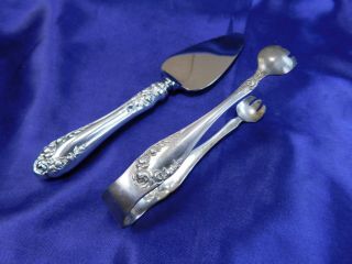 Northumbria Normandy Rose Sterling Silver Cheese Server & Sugar Tongs Set - Exc
