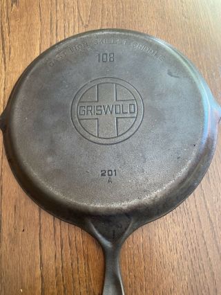 Vintage Grizwold Cast Iron Skillet Griddle Pan 108 Large Logo P/n 201a
