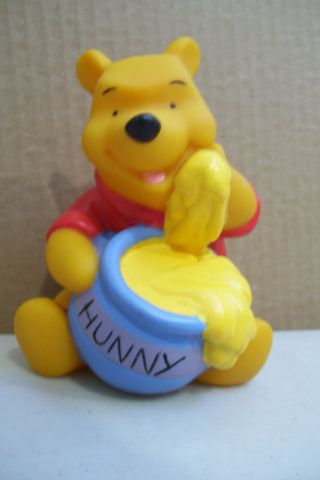 Disney Winnie The Pooh Bear Hunny Jar Plastic Figurine 4.  5 " Tall
