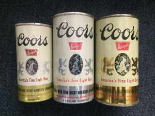 3 Coors Flat Top/punch Top Beer Cans 7 And 11 Oz Aluminum (oklahoma) 12 Oz Steel