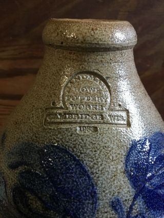 VINTAGE Rowe Pottery 1983 Salt glaze Stoneware Jug Cobalt Blue Flowers 3