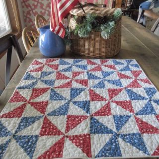 Patriotic Americana Vintage Red White Blue Table Or Doll Quilt 22x22