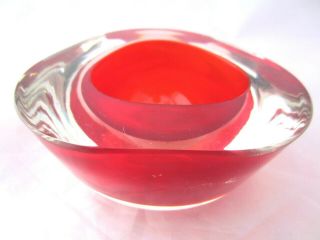 Cherry Red Triangle Art Glass Bowl Vintage Murano Poli Seguso Geode Sommerso