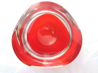 cherry red triangle art glass bowl vintage Murano Poli Seguso geode sommerso 2
