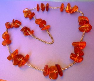 Vintage Ussr Jewelry Necklace Beads W Natural Cognac Honey Baltic Amber Gems 51g