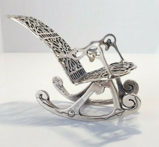 Vintage Solid Silver Italian Miniature Of A Rocking Chair Very Large