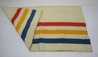 Vtg Orrlaskan Wool Orr Felt Blanket 3 Stripe Hudson Bay Red Yellow Blue 72 " X80 "