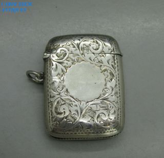 Antique Bright Cut Engraved Solid Sterling Silver Vesta Case Birm 1903