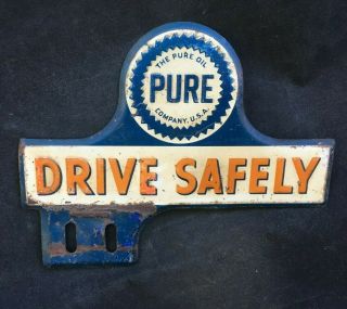 Vintage Pure Oil Company License Plate Topper Rare Old Advertising Sign