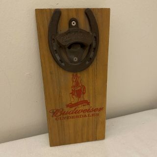 Budweiser Clydesdales Wall Mount Beer Bottle Opener Sign Cast Iron Horseshoe