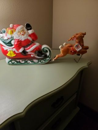 Vintage1960’s Empire Blow Mold Light Up Christmas Santa Sleigh And Reindeer