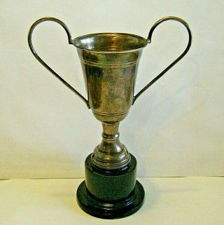 6 " Small Vintage Sterling Trophy Cup Two Handles Wood Mounted No Monos