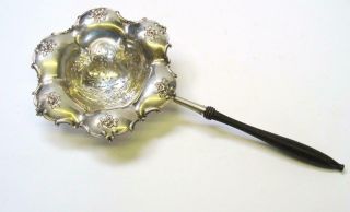 Late 1800s Antique Gorham Sterling Silver Tea Strainer With Wood Handle