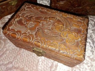 3 Box Set,  Camphor Wood Dragon Box Vintage Chinese Hand Carved Early 1900 