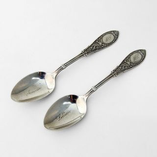Arabesque Coffee Spoons Pair Whiting Sterling Silver Pat 1875 Mono
