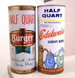 C.  1960s/70s Burger/edelweiss By Drewrys Half Quart 16 Oz.  Pint Ss Beer Cans