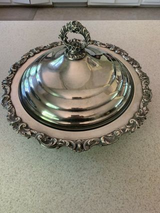 Old Vintage Antique Ornate Nouveau Silver Plate Server Chafing Dish Glass Insert