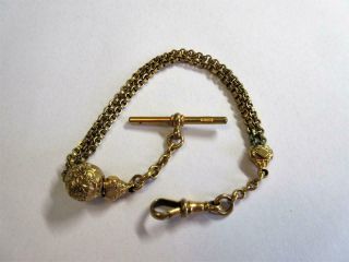 Antique Victorian Pinchbeck Gold Albertina Pocket Watch Chain - T - Bar,  Dog Clip