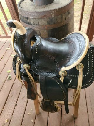 Fort Smith Stockyards 13 In Nickel Spotted Highback Pony Saddle Vintage