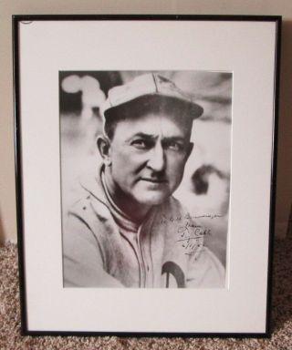 Vintage Ty Cobb Matted & Framed Photo With Facsimile Autograph Detroit Tigers