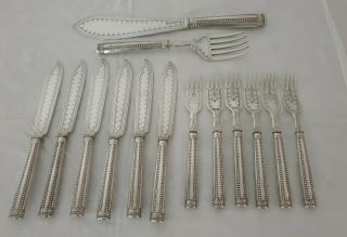 Stunning Highly Ornate Victorian 14pc Silver Plated Fish Set