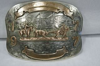 " Tues Night Jackpot " 1977 - Comstock Silversmiths - German Silver Rodeo Belt Buckle
